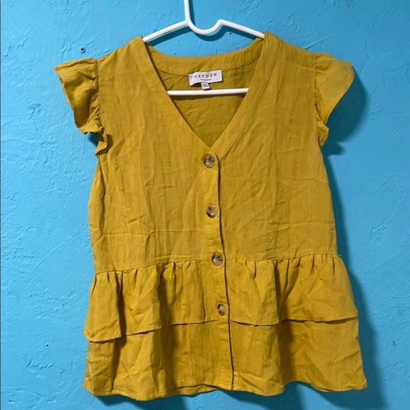 Women's Button-Down Tiered Ruffle Hem Top size L - Picture 2 of 6